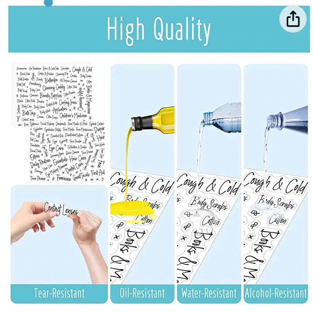 Organization, Beauty & Makeup Stickers / Cursive Bathroom Stickers